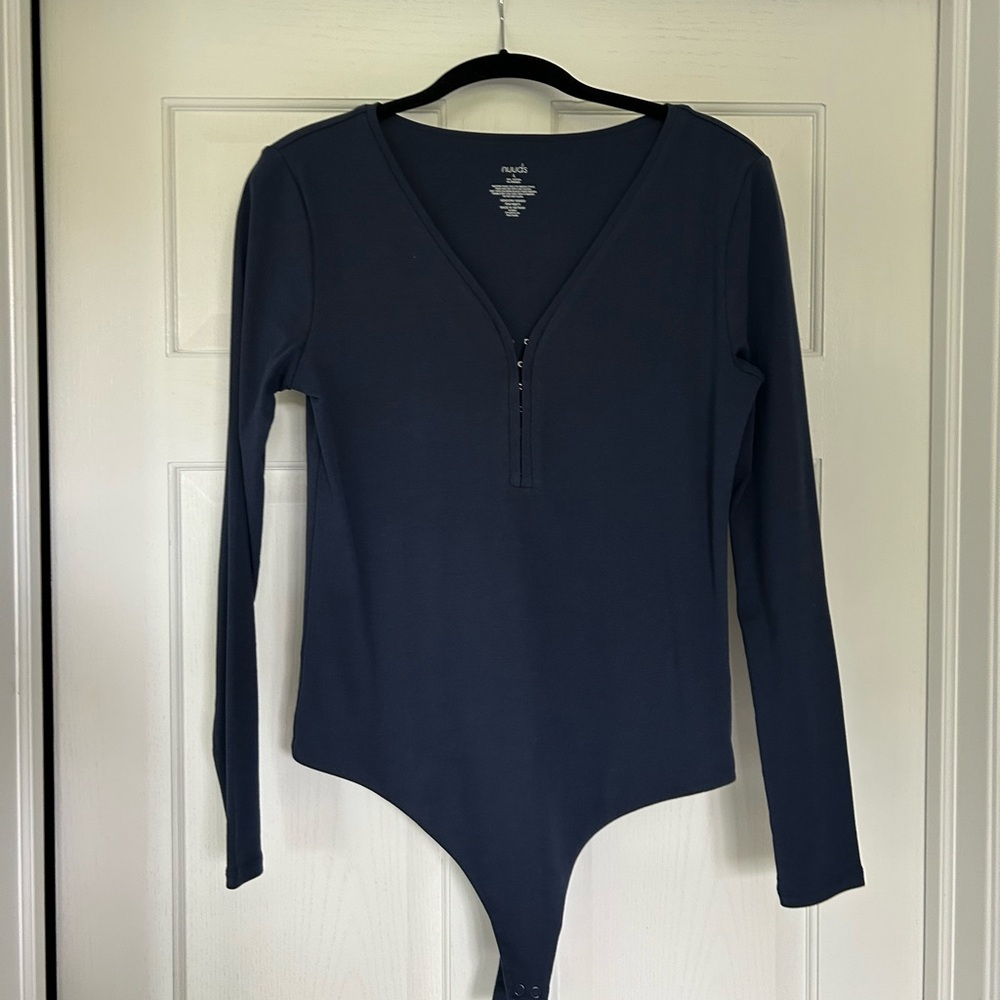 Nuuds Blue Long Sleeve Fitted Bodysuit
